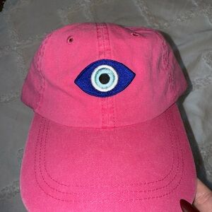 Pink Cap with Blue Eye Embroidery